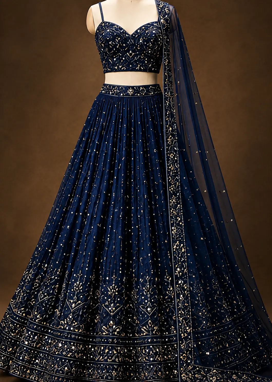 Blue Georgette Embroidered Lehenga Set