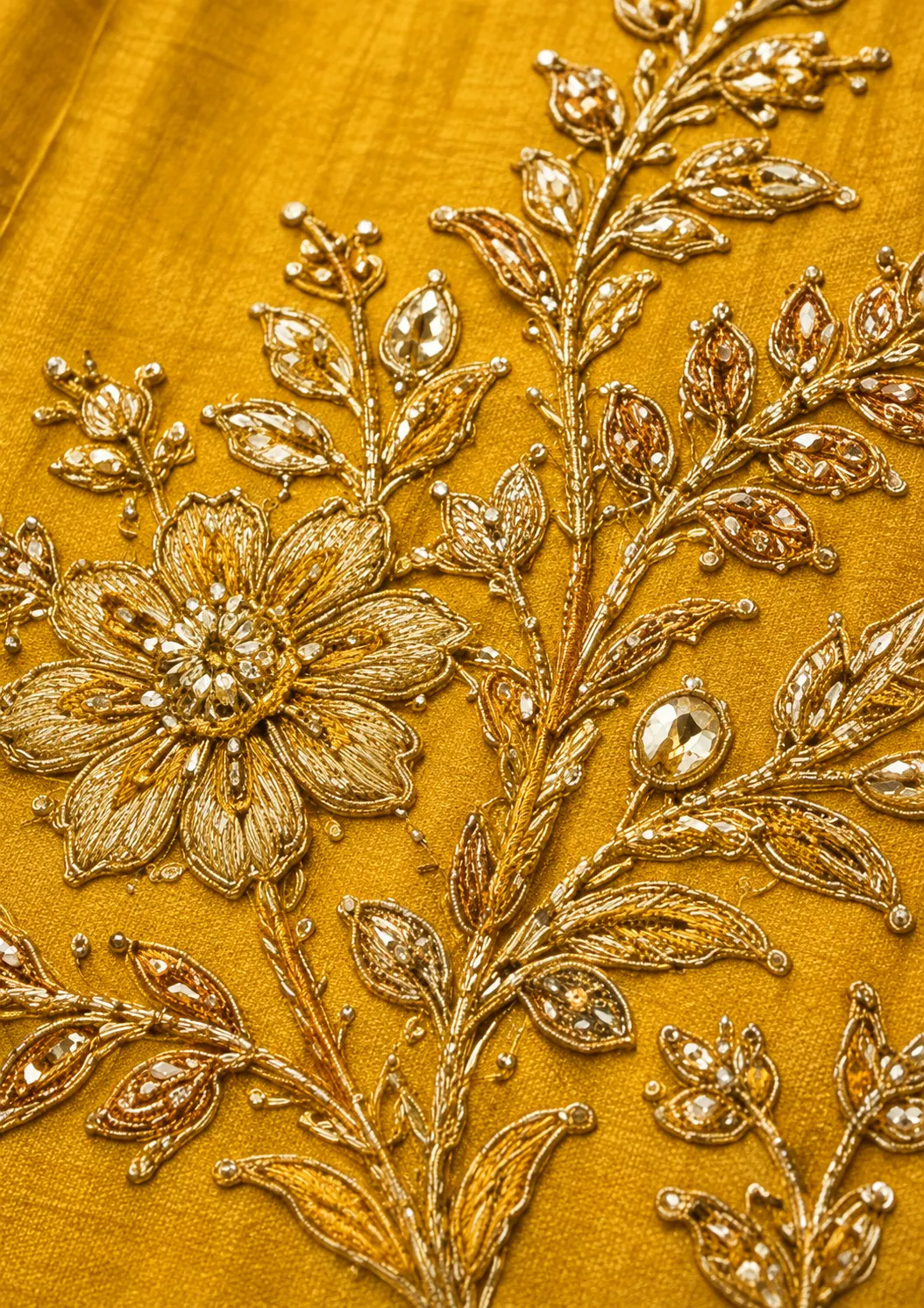 Yellow Art Silk Embellished Skirt Set