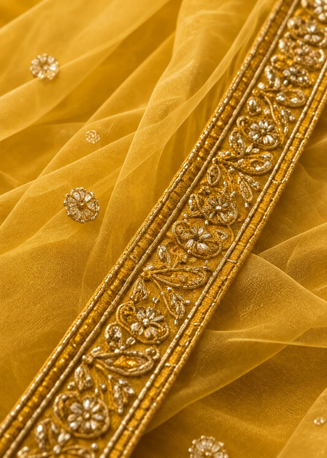 Yellow Art Silk Embellished Skirt Set