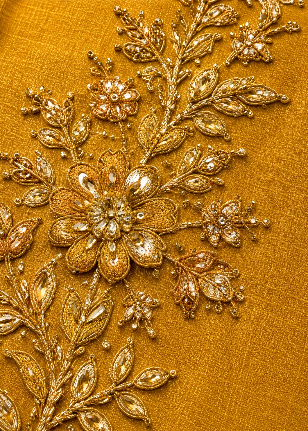 Yellow Art Silk Embellished Skirt Set