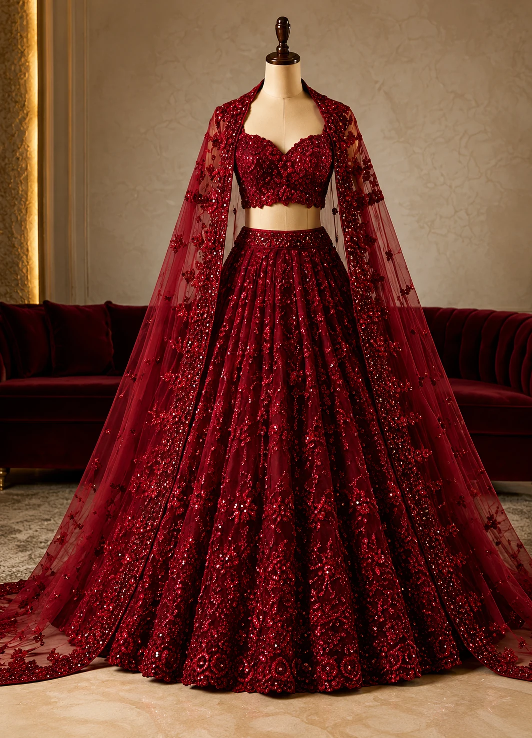 Red Butterfly Net Embroidered Sequins Lehenga Choli for Women & Girls