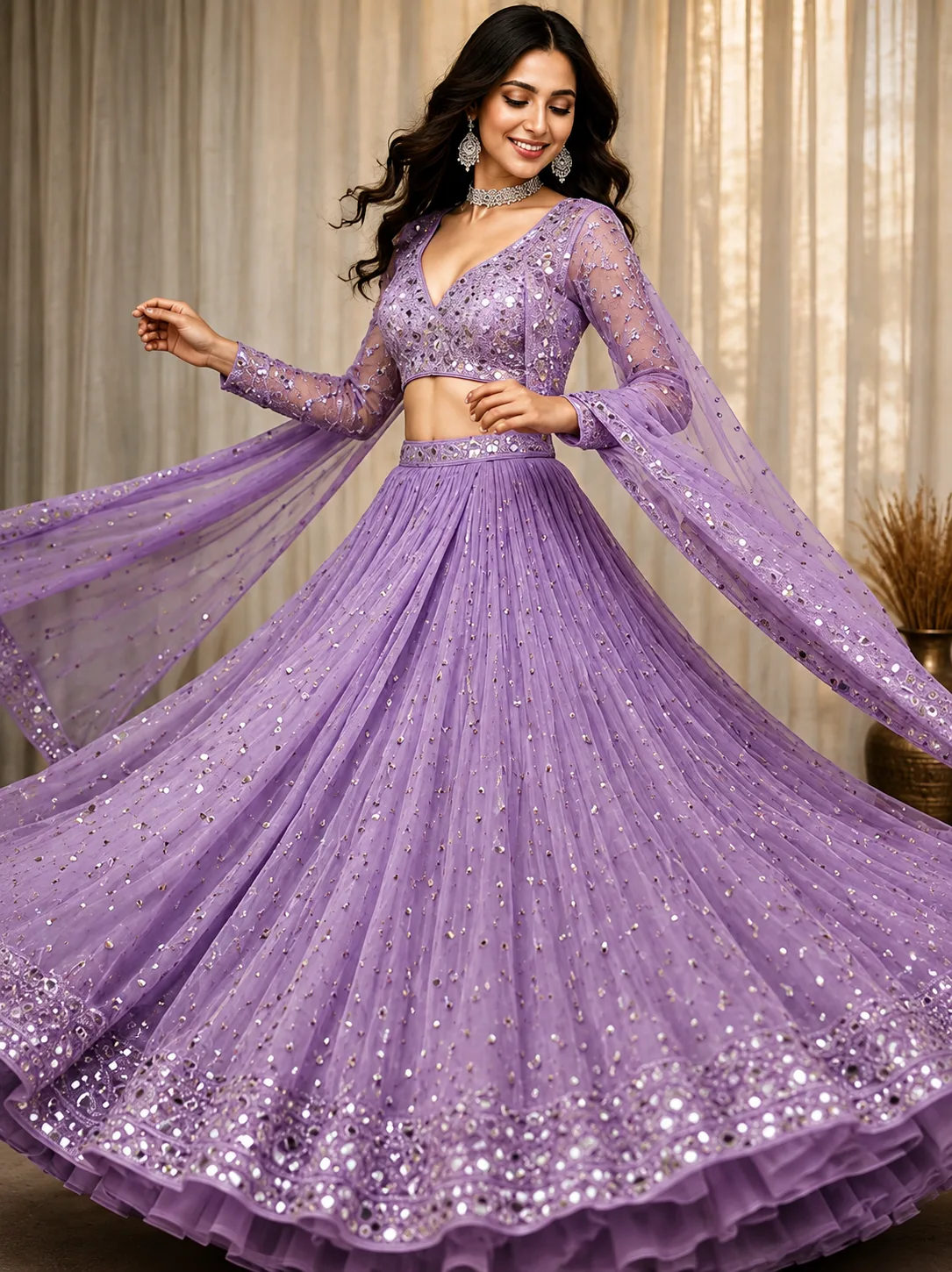 Lavender umbrella design 18 Meter flare trending lehenga Choli