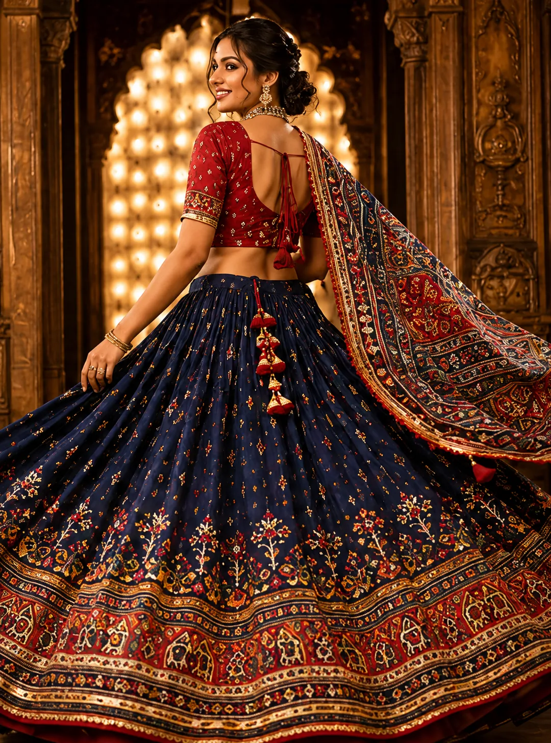 Silk Patola Print Lehenga Choli Set for Women | Ghagra Choli for Girls