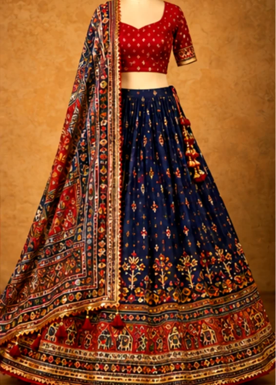 Silk Patola Print Lehenga Choli Set for Women | Ghagra Choli for Girls