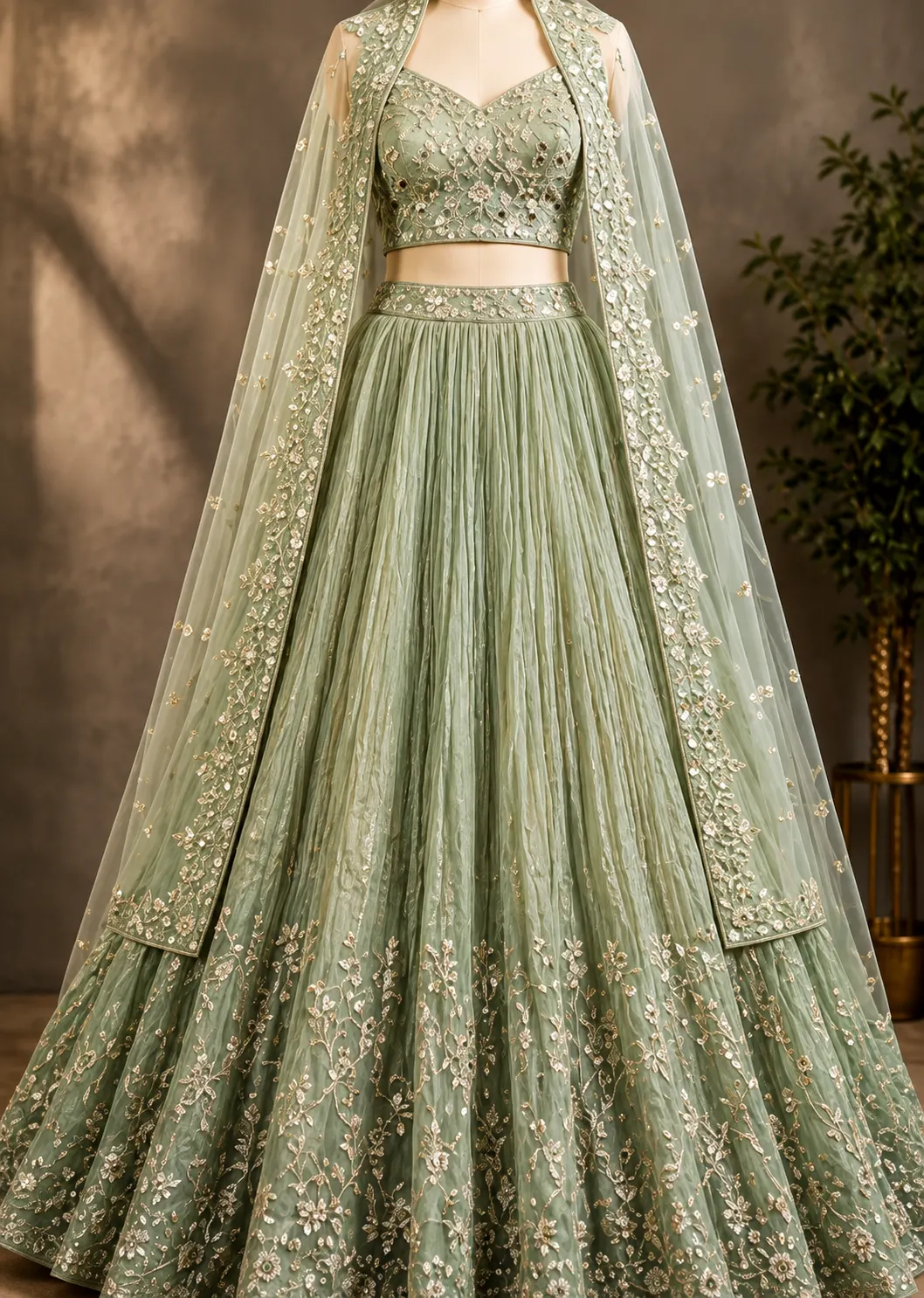 Sea Green Party Wear Georgette Crush Work Lehenga Choli