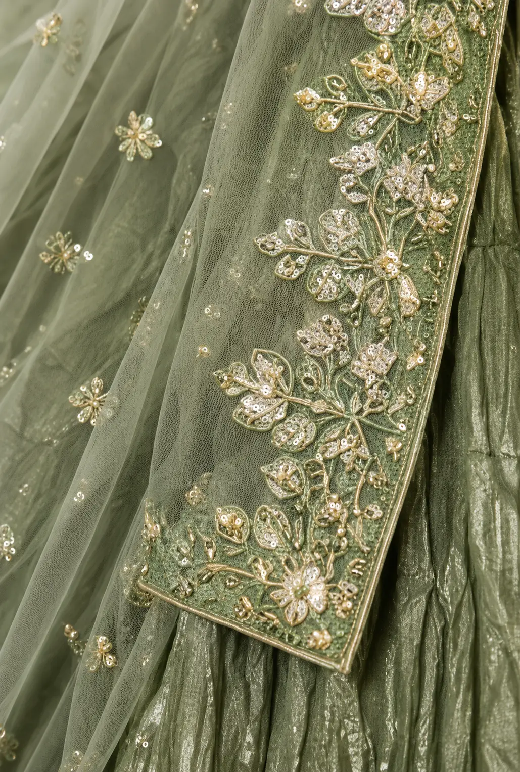 Sea Green Party Wear Georgette Crush Work Lehenga Choli