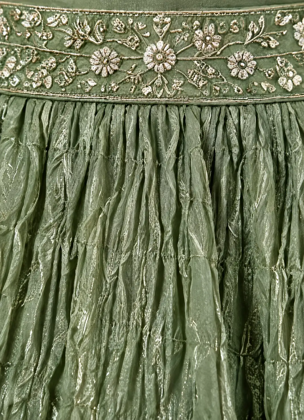 Sea Green Party Wear Georgette Crush Work Lehenga Choli