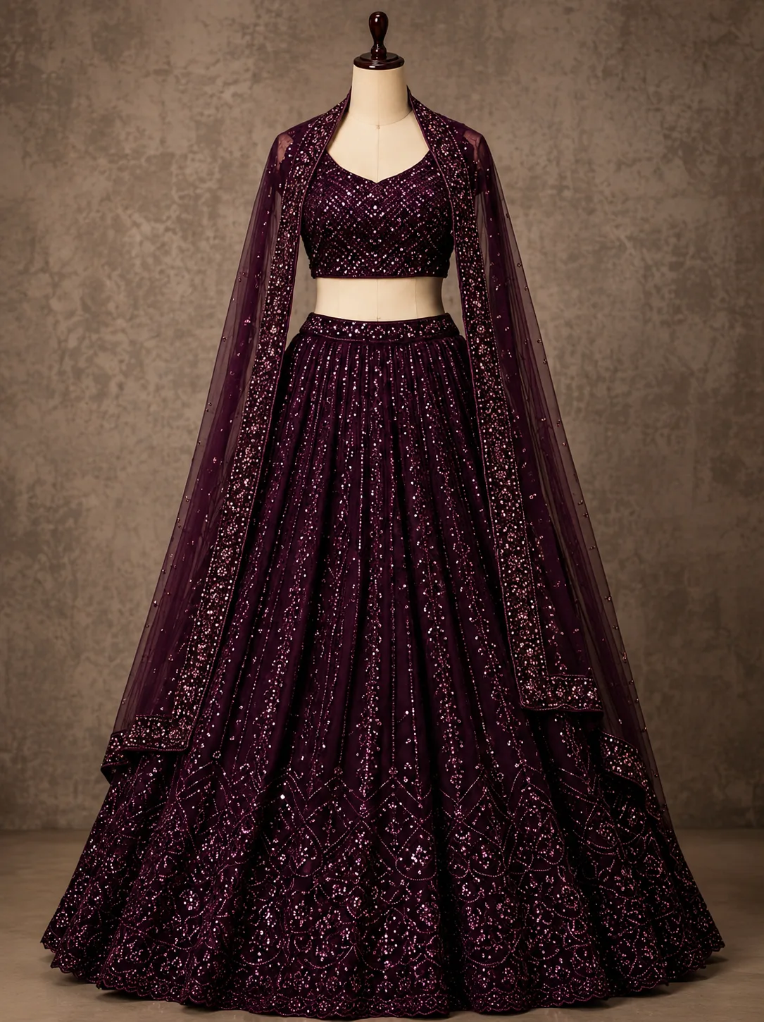 wine purpule Faux Georgette Sequence Work Lehenga Choli