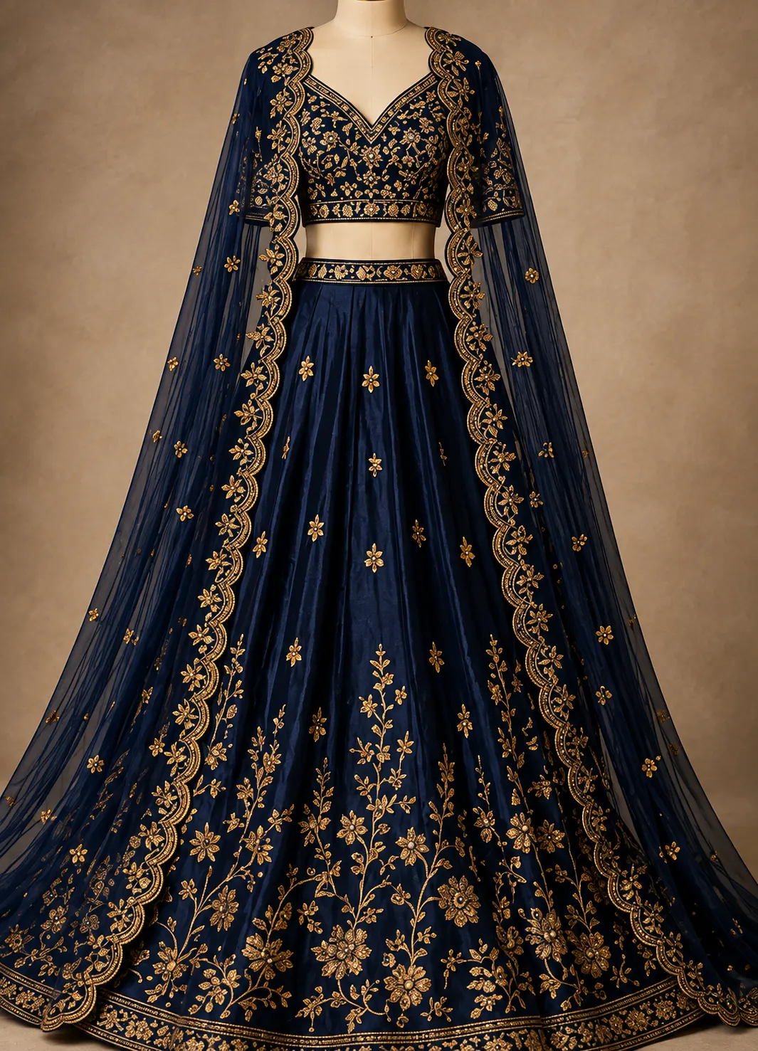 Embroidered Semi Stitched Lehenga Choli (Dark Blue)