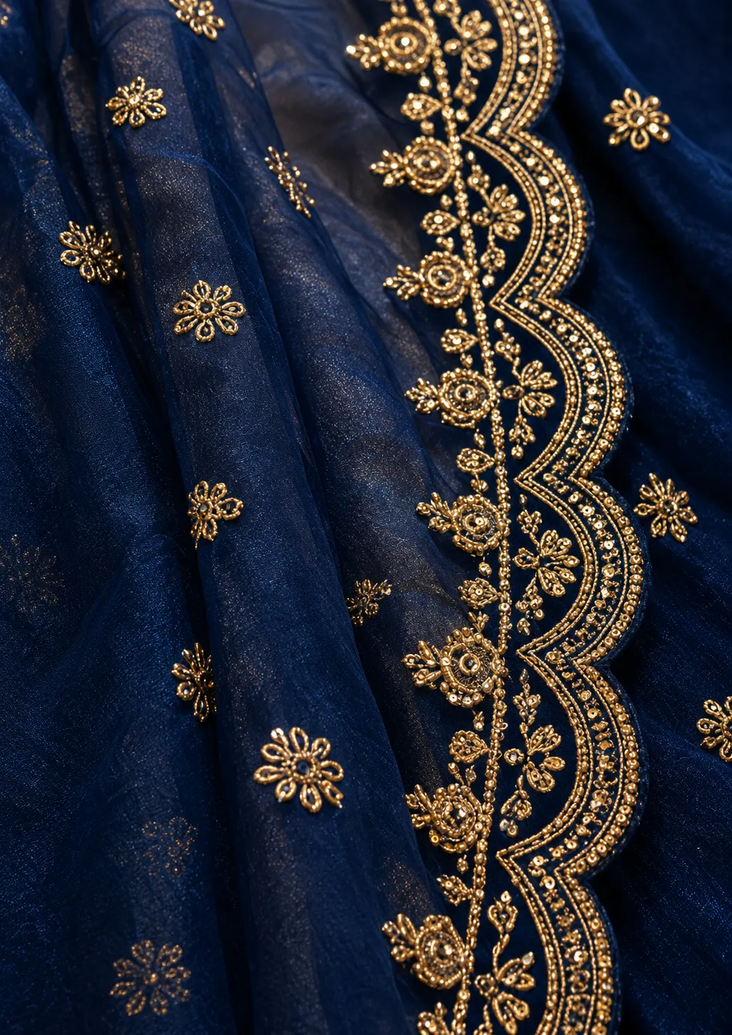 Embroidered Semi Stitched Lehenga Choli (Dark Blue)