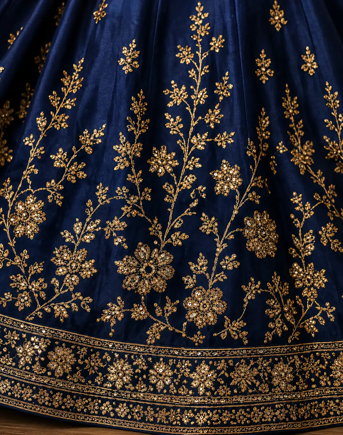 Embroidered Semi Stitched Lehenga Choli (Dark Blue)