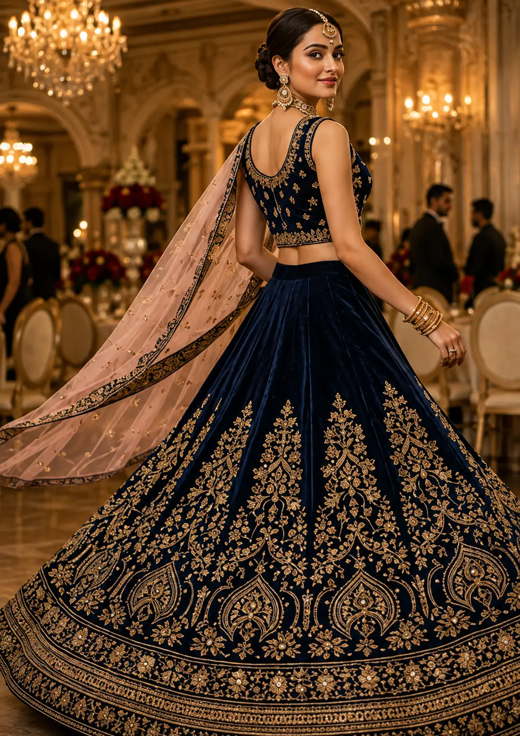 Embroidered Semi Stitched Lehenga Choli (Blue)