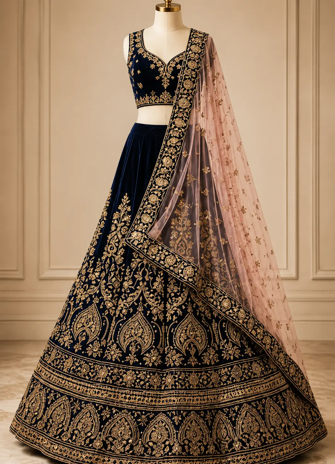 Embroidered Semi Stitched Lehenga Choli (Blue)