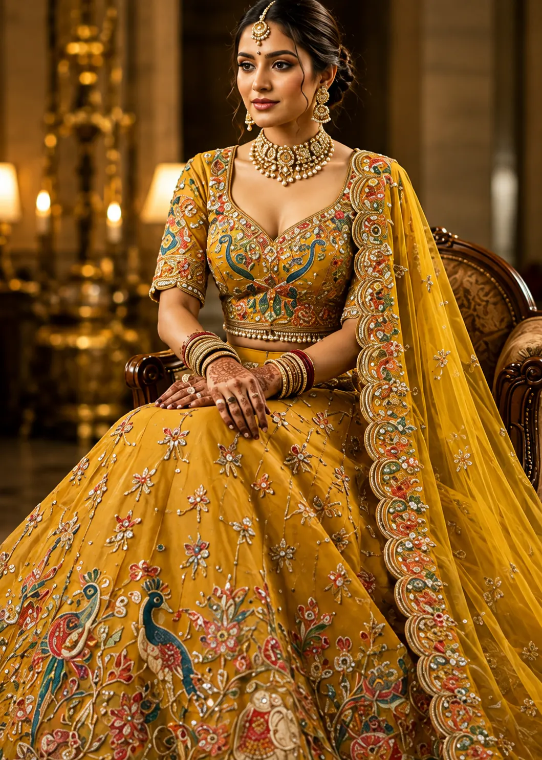 Embroidered Embellished Semi Stitched Lehenga Choli (Multicolor)