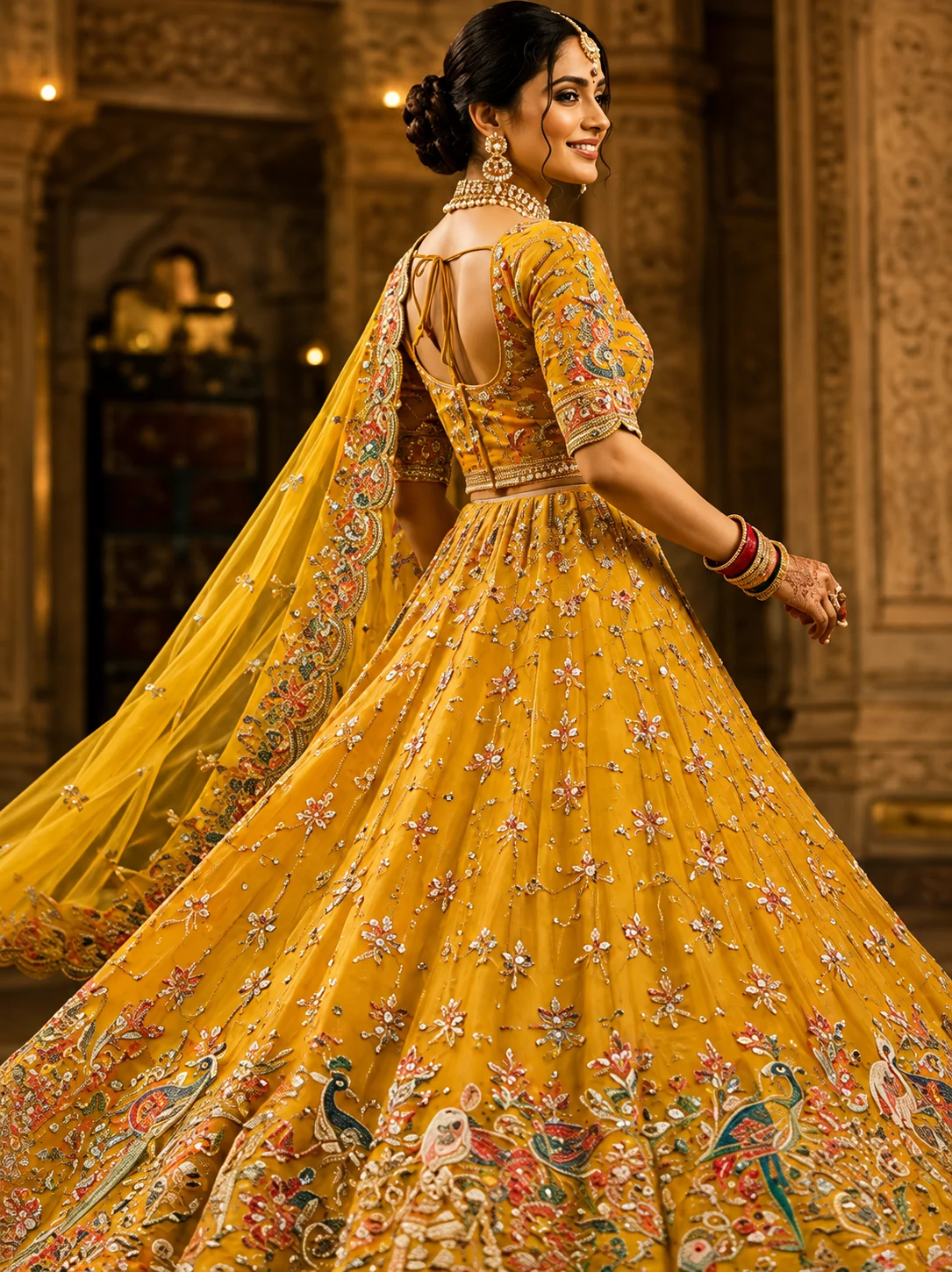 Embroidered Embellished Semi Stitched Lehenga Choli (Multicolor)