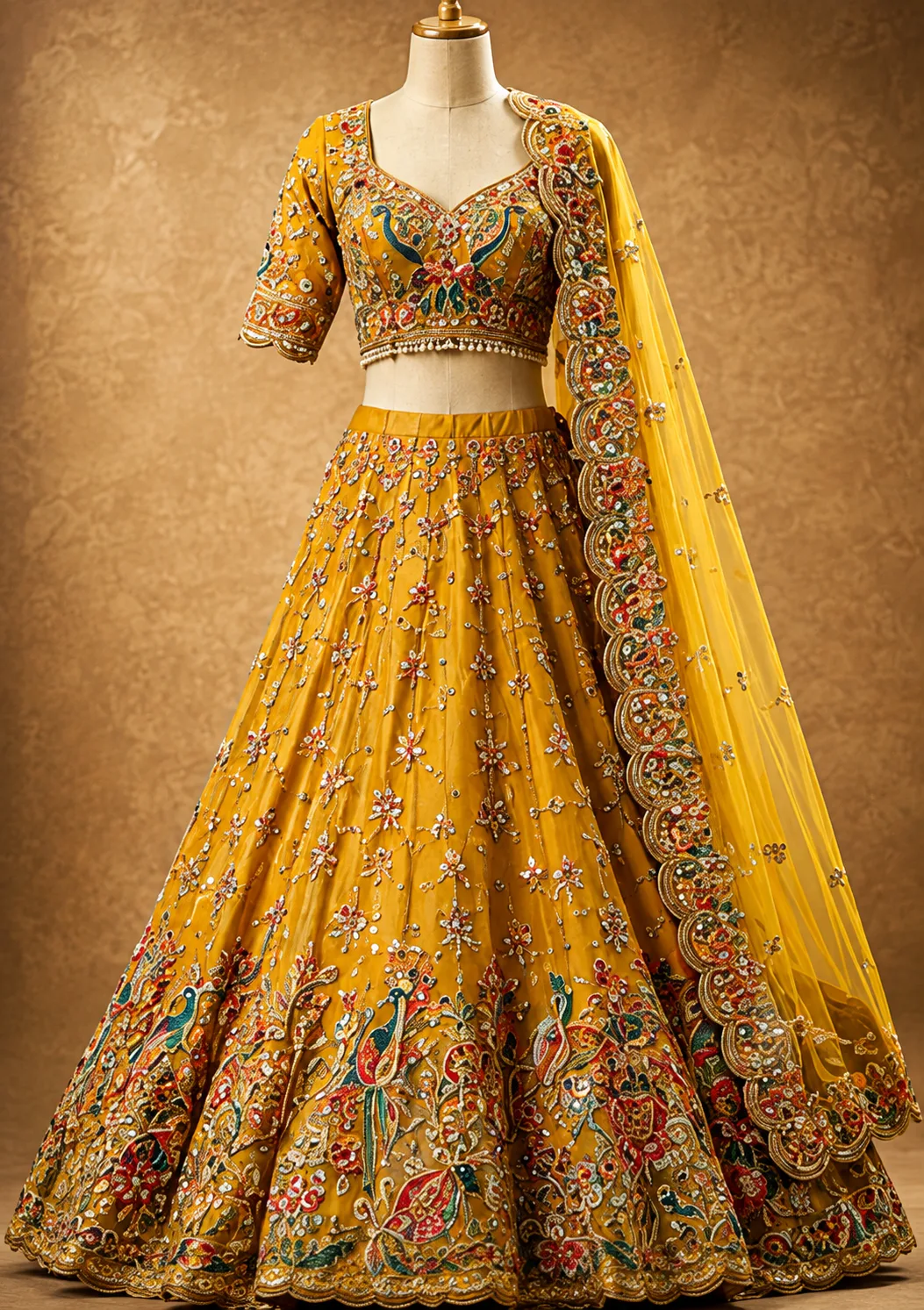 Embroidered Embellished Semi Stitched Lehenga Choli (Multicolor)