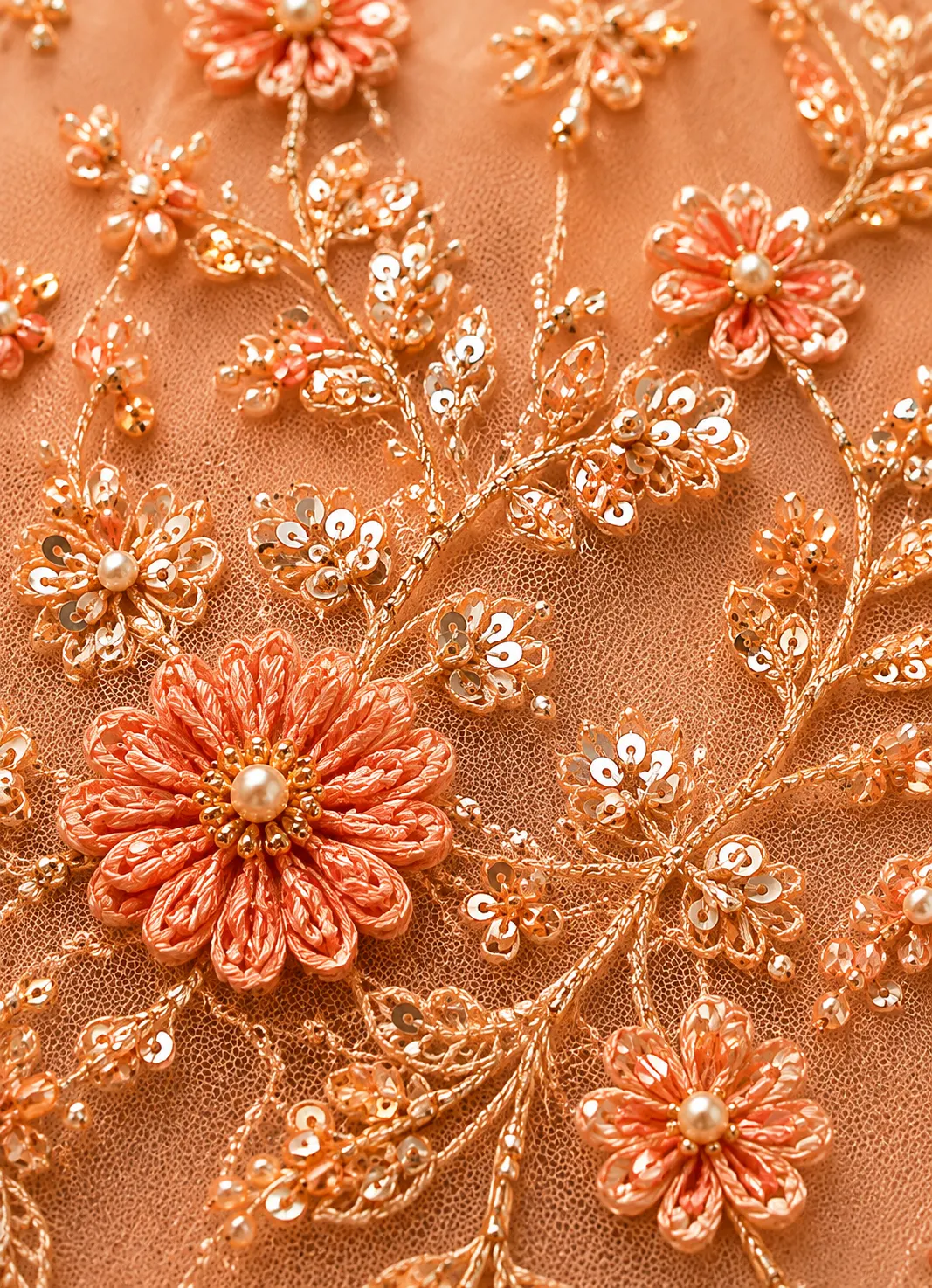 Light Peach Resham Embroidered Braidsmaids Lehenga with Sweetheart Neck