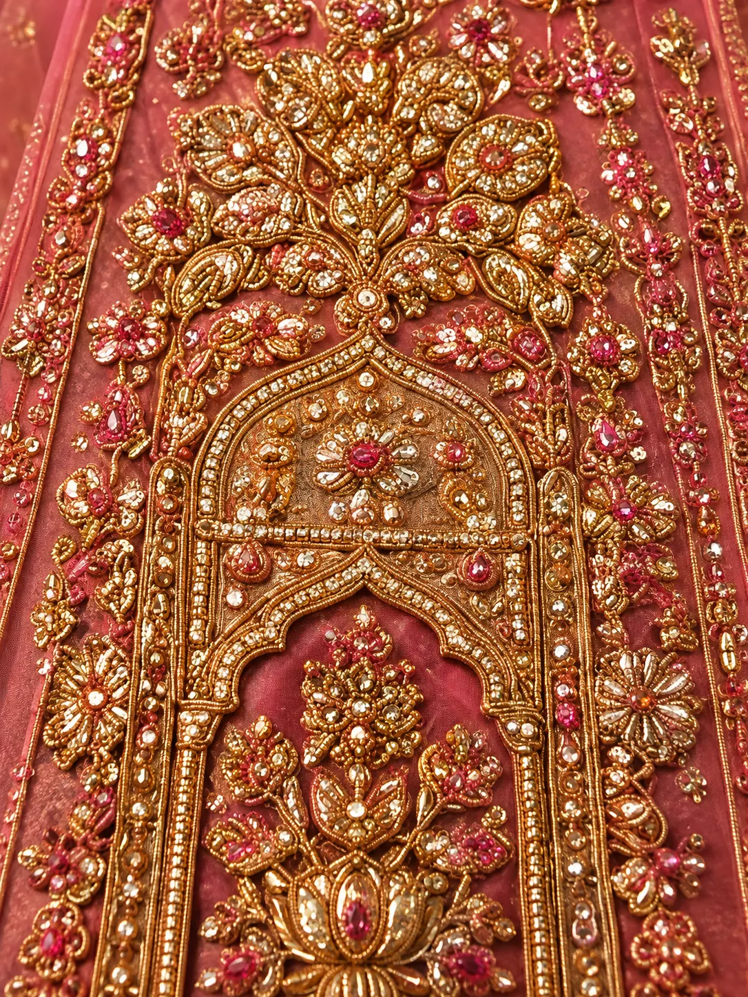Pink Zardosi Embroidered Tissue Bridal Lehenga with Unstitched Blouse