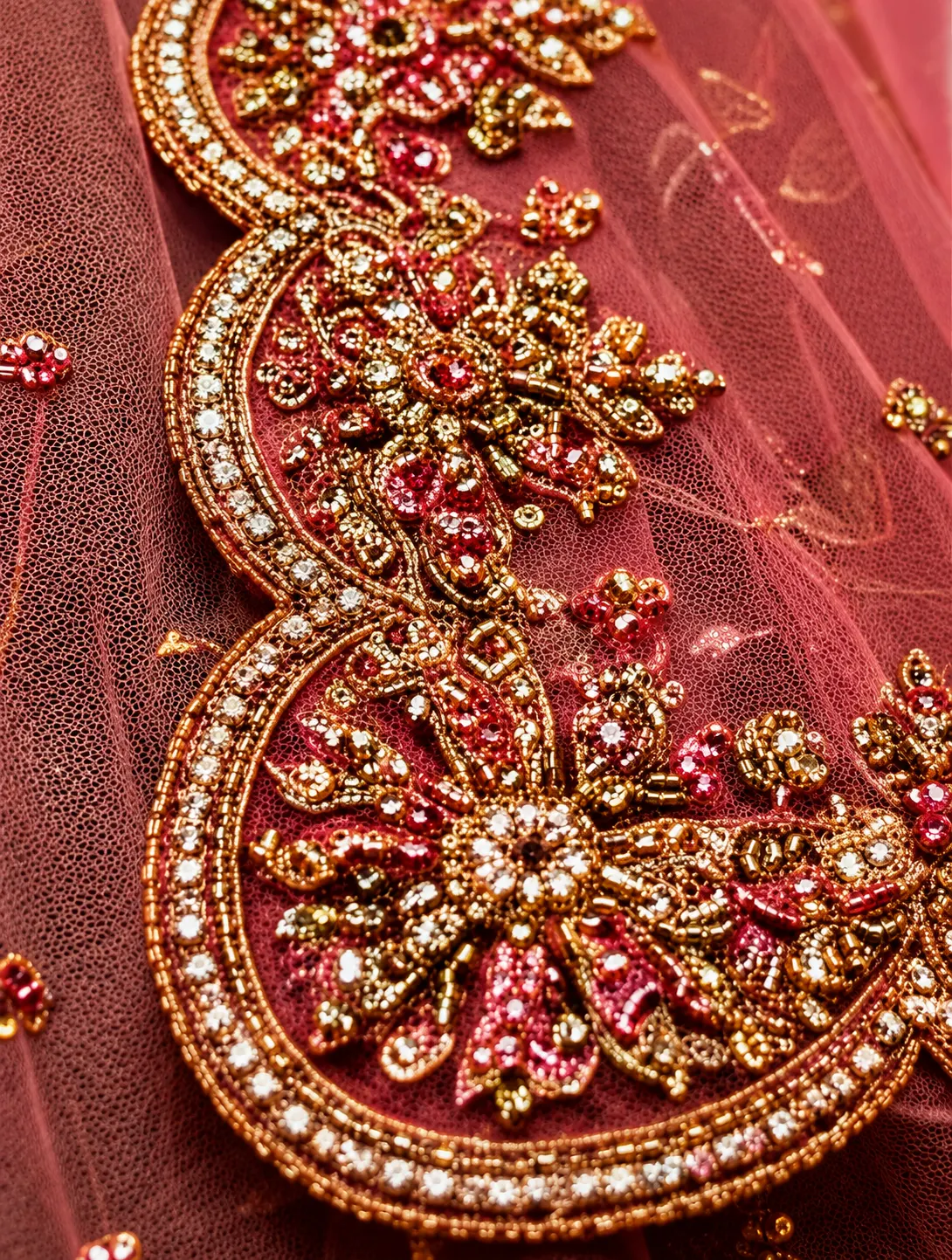Pink Zardosi Embroidered Tissue Bridal Lehenga with Unstitched Blouse
