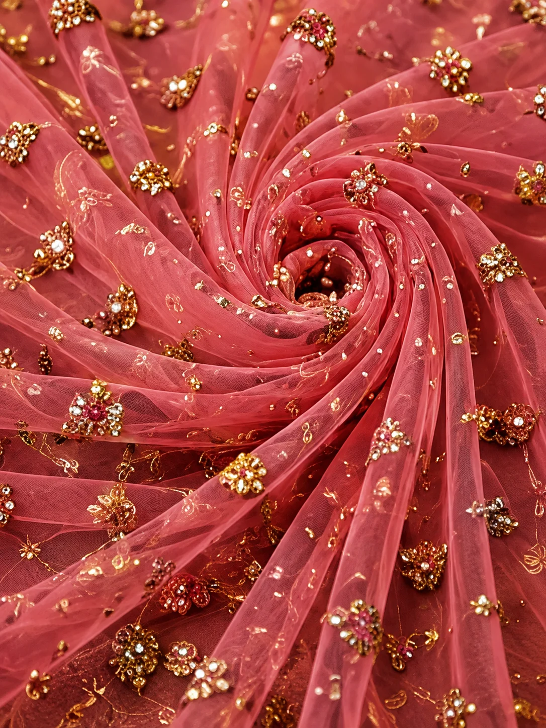 Pink Zardosi Embroidered Tissue Bridal Lehenga with Unstitched Blouse