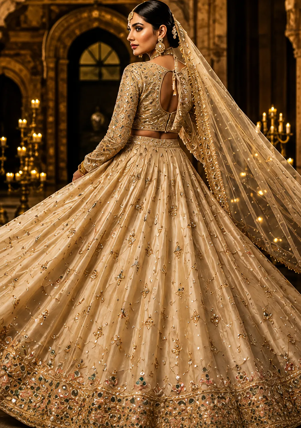 Gold Tissue Designer Lehenga with Embroidered Round Neck Blouse