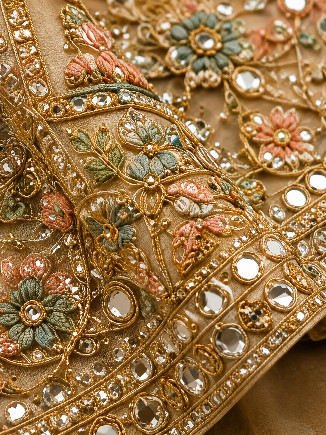 Gold Tissue Designer Lehenga with Embroidered Round Neck Blouse