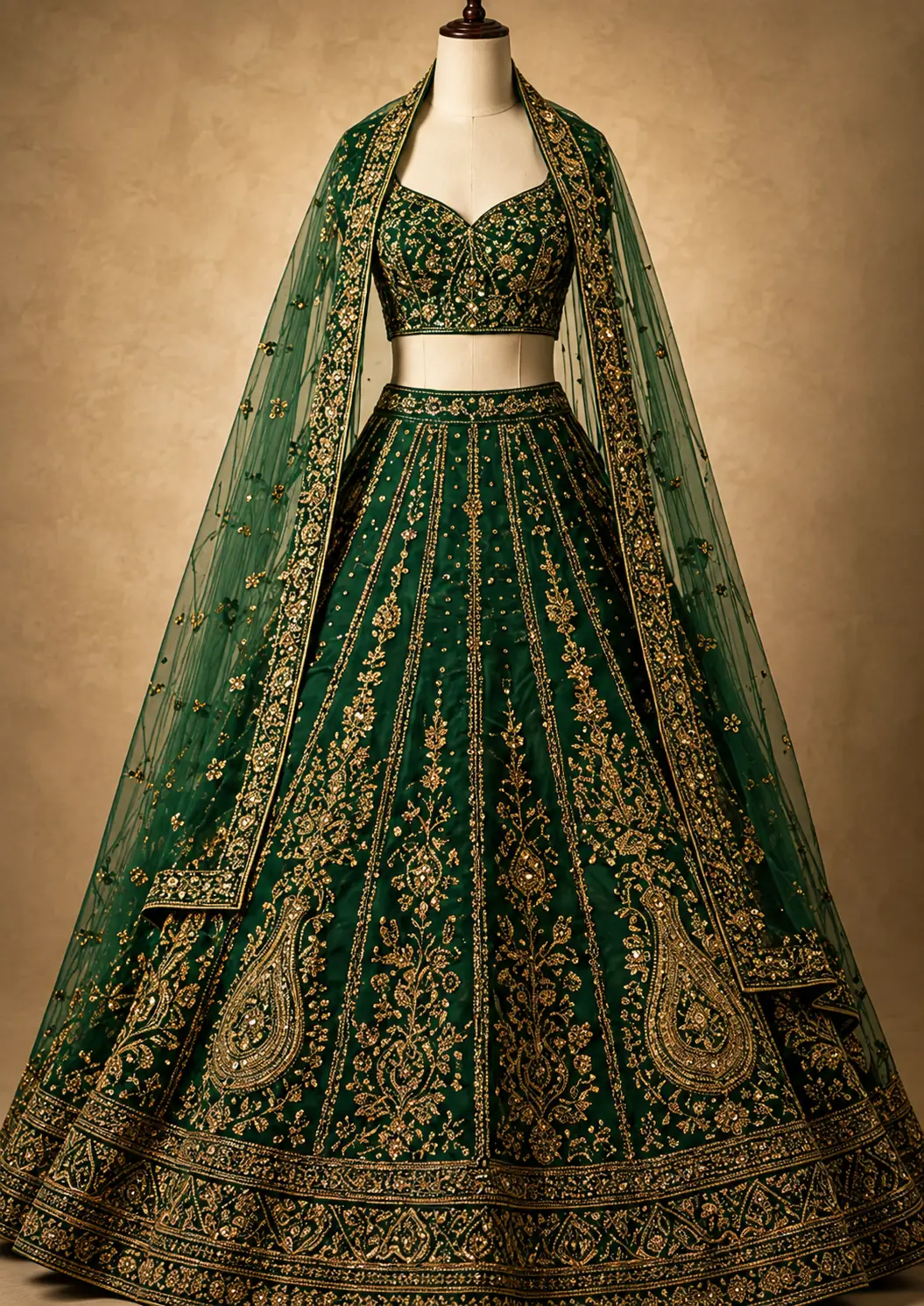 Green Zari Embroidered Silk Mehendi Lehenga with Elbow Sleeves Blouse
