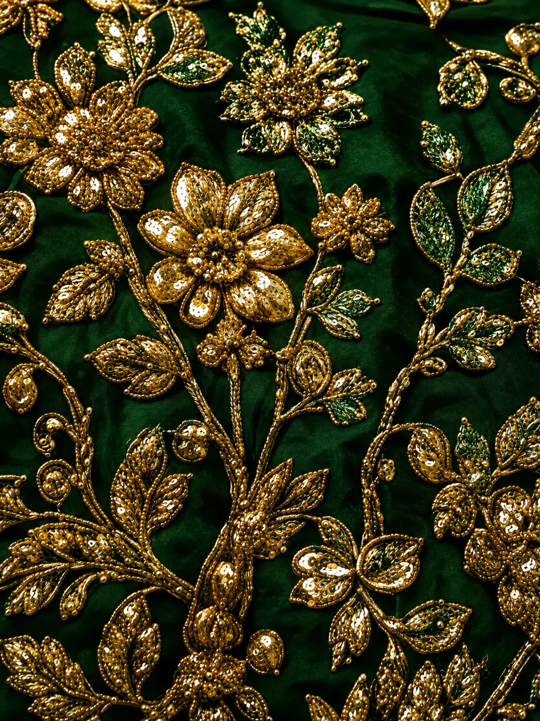 Green Zari Embroidered Silk Mehendi Lehenga with Elbow Sleeves Blouse