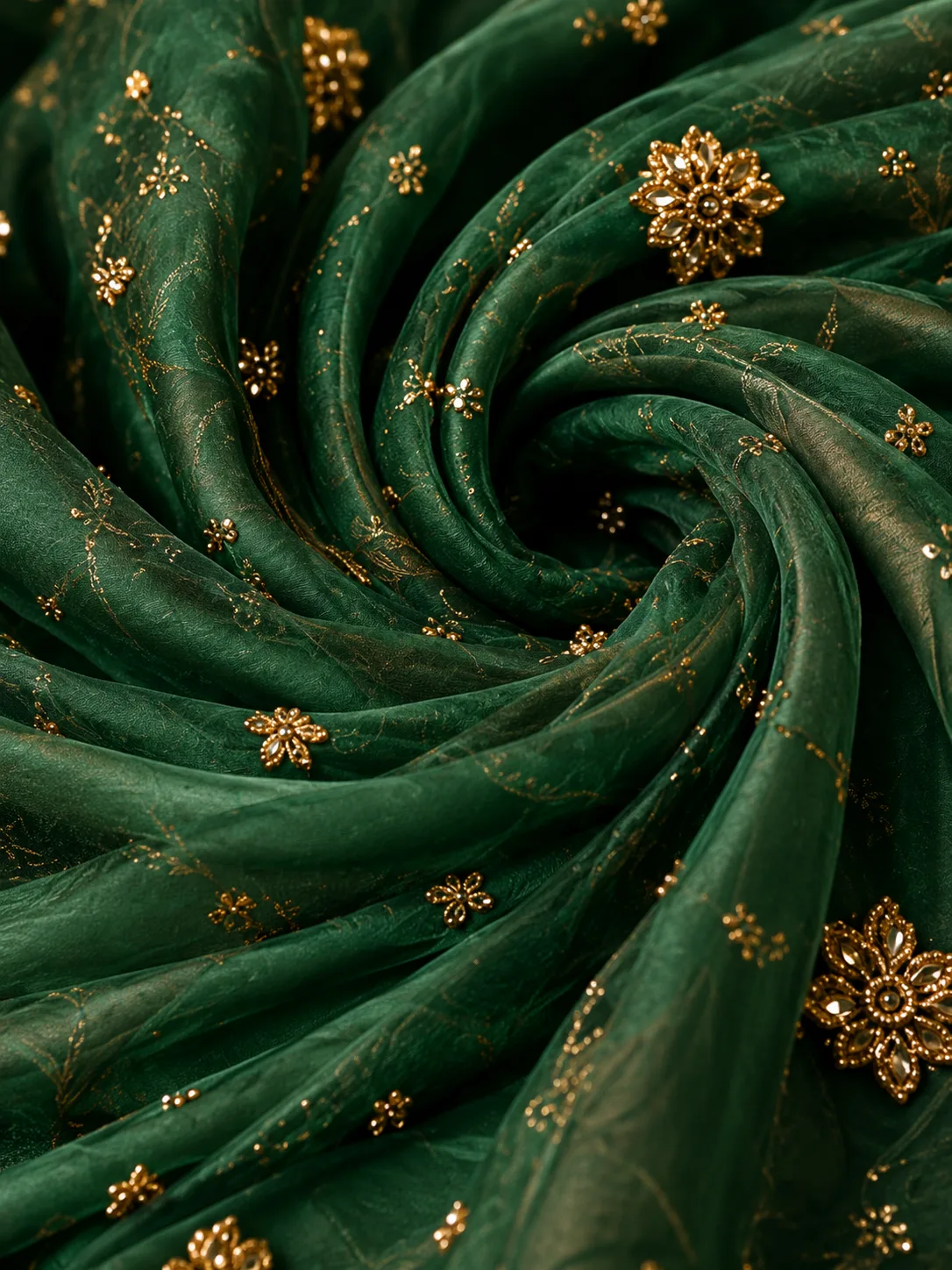 Green Zari Embroidered Silk Mehendi Lehenga with Elbow Sleeves Blouse