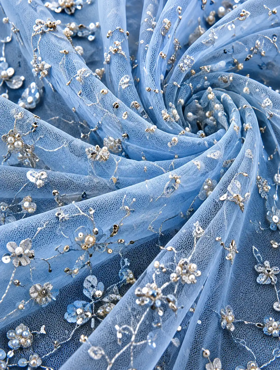 Blue Net Designer Lehenga with Embroidered Full Sleeve Blouse