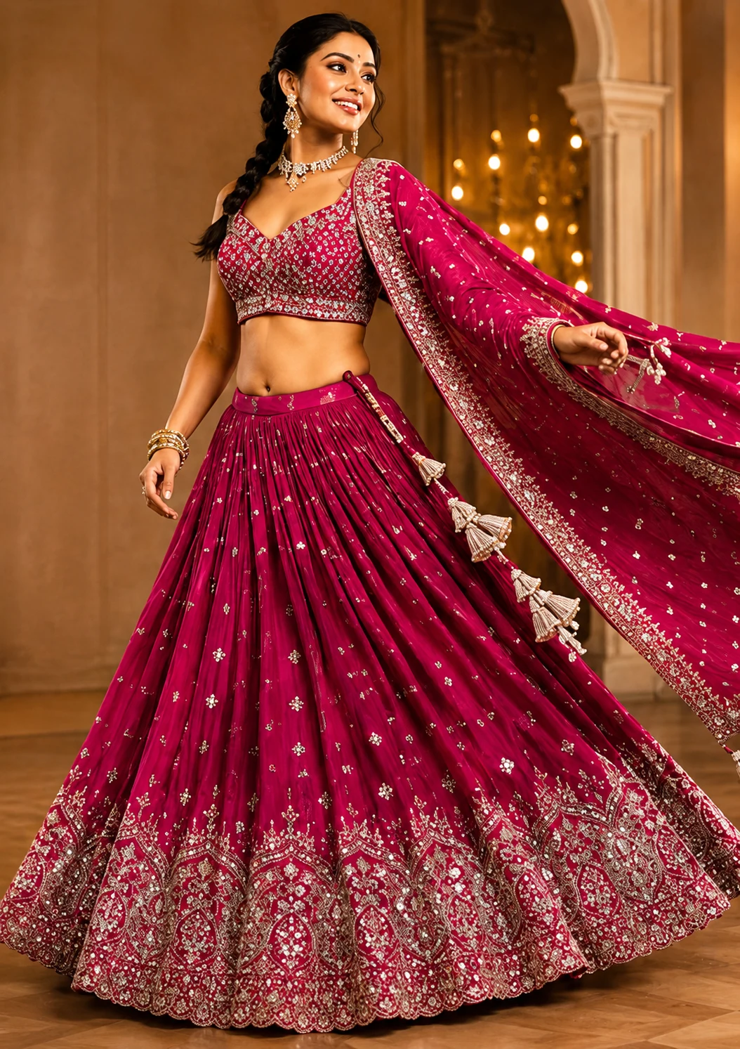 Magenta Pink Zari Embroidered Designer Lehenga with Reaymade Blouse