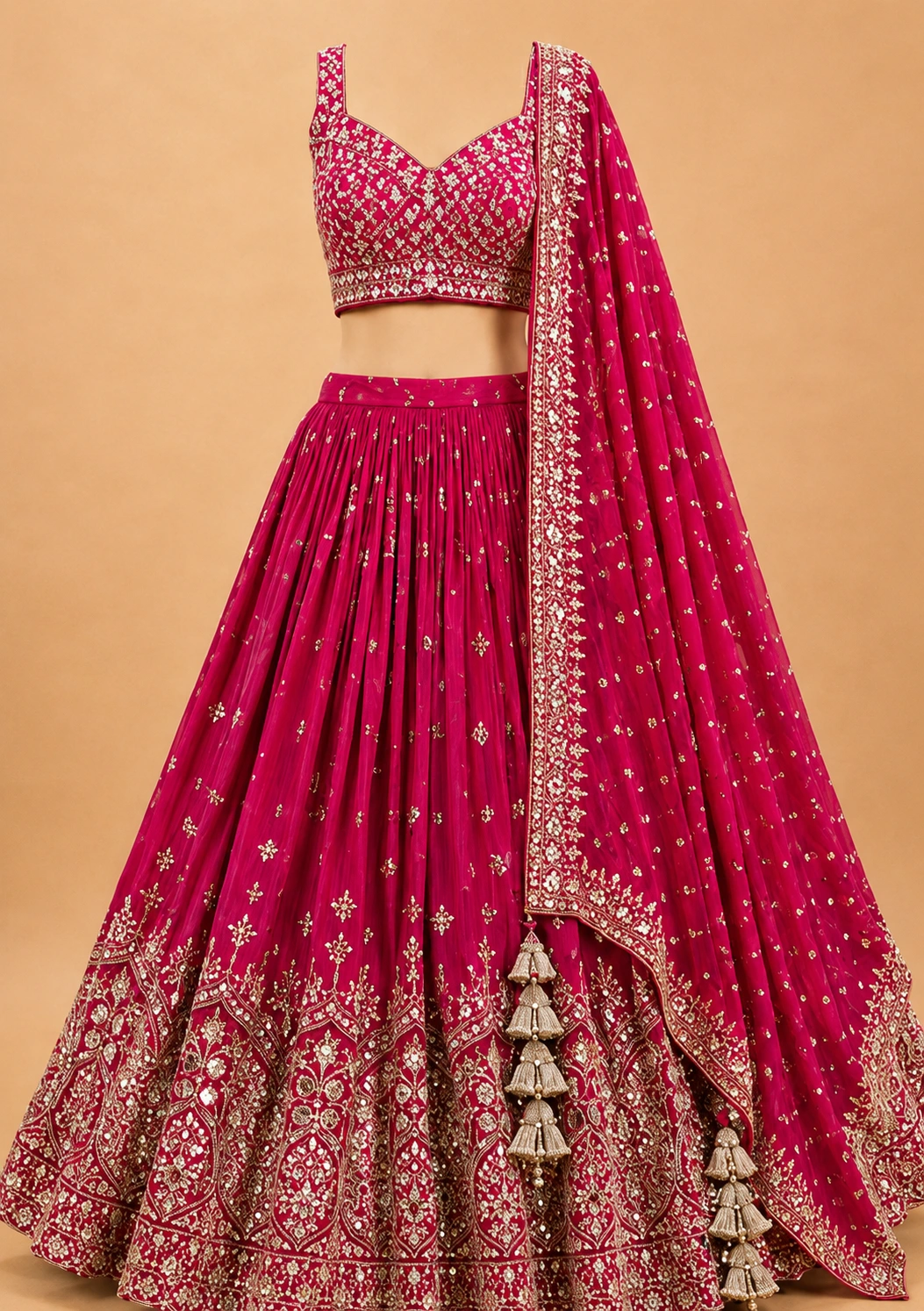 Magenta Pink Zari Embroidered Designer Lehenga with Reaymade Blouse
